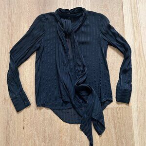 Zara Semi-Sheer Striped Neck Tie Blouse, Size XS